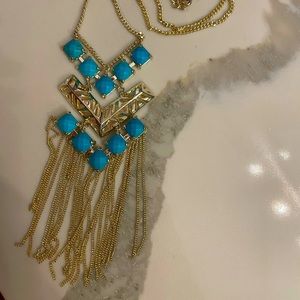 Amazing vintage Kendra Scott fringed turquoise tribal long statement necklace